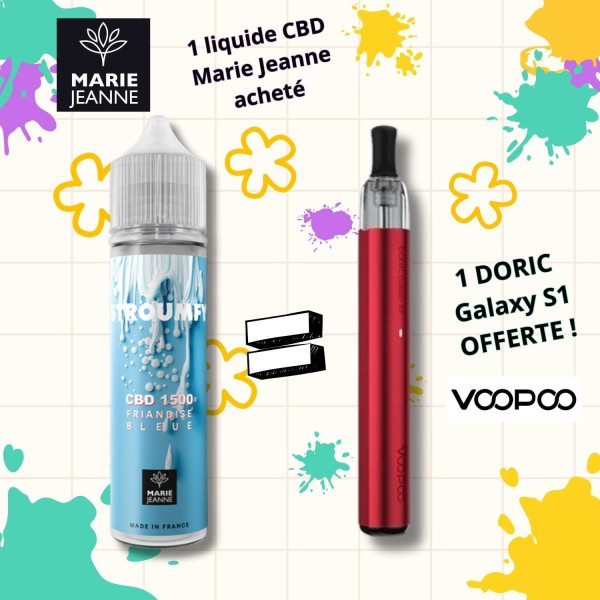 Pack E-liquide CBD Stroumfy Marie Jeanne + Doric Galaxy S1 Offerte