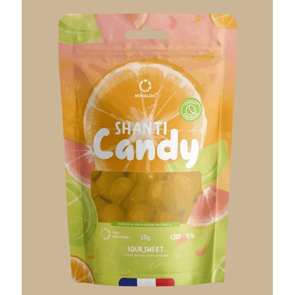 ShantiCandy Pastilles de CBD 5% Sans Sucre - Trio d'Agrumes - 10g ou 25g