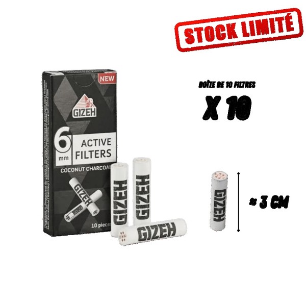 Filtre Gizeh Charbon Actif Coco 6mm - Boîte de 10 Filtres