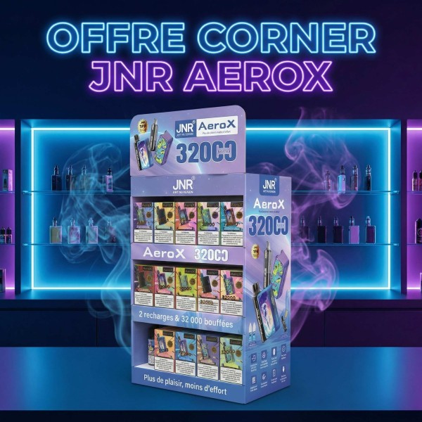 Pack Corner JNR AEROX avec Vitrine - 42 Puffs + 26 POD E-liquides